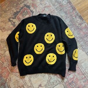 Dressed in LALA Black Sweater with Yellow Smiley Faces